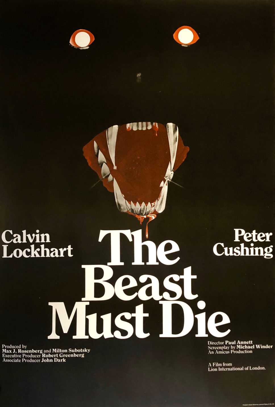 The Beast Must Die Movie Poster Werewolf Horror Calvin Lockhart