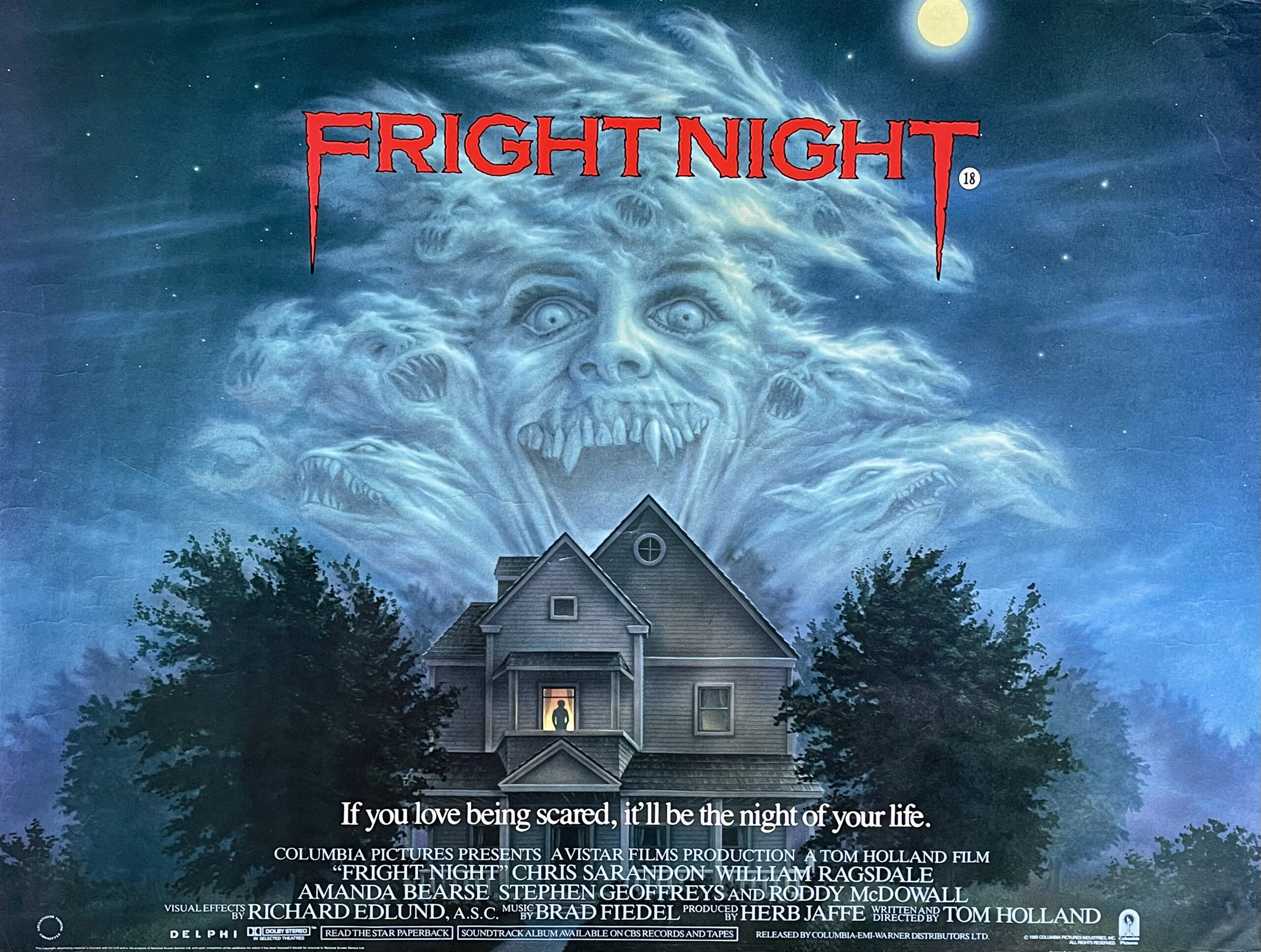 Original Fright Night Movie Poster - Horror - Tom Holland - Vampire