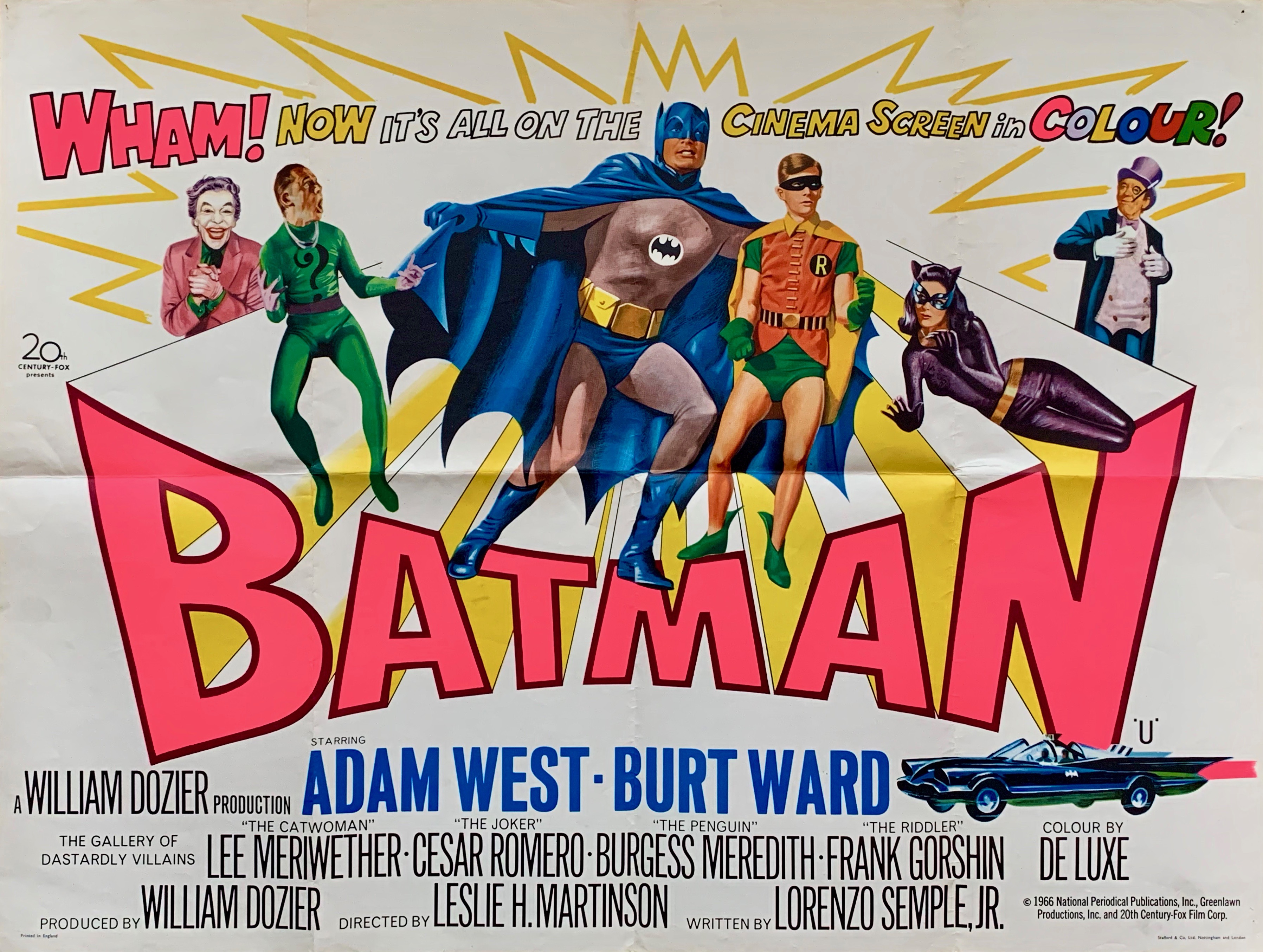 Original Batman The Movie Film Poster - Adam West - Burt Ward - DC