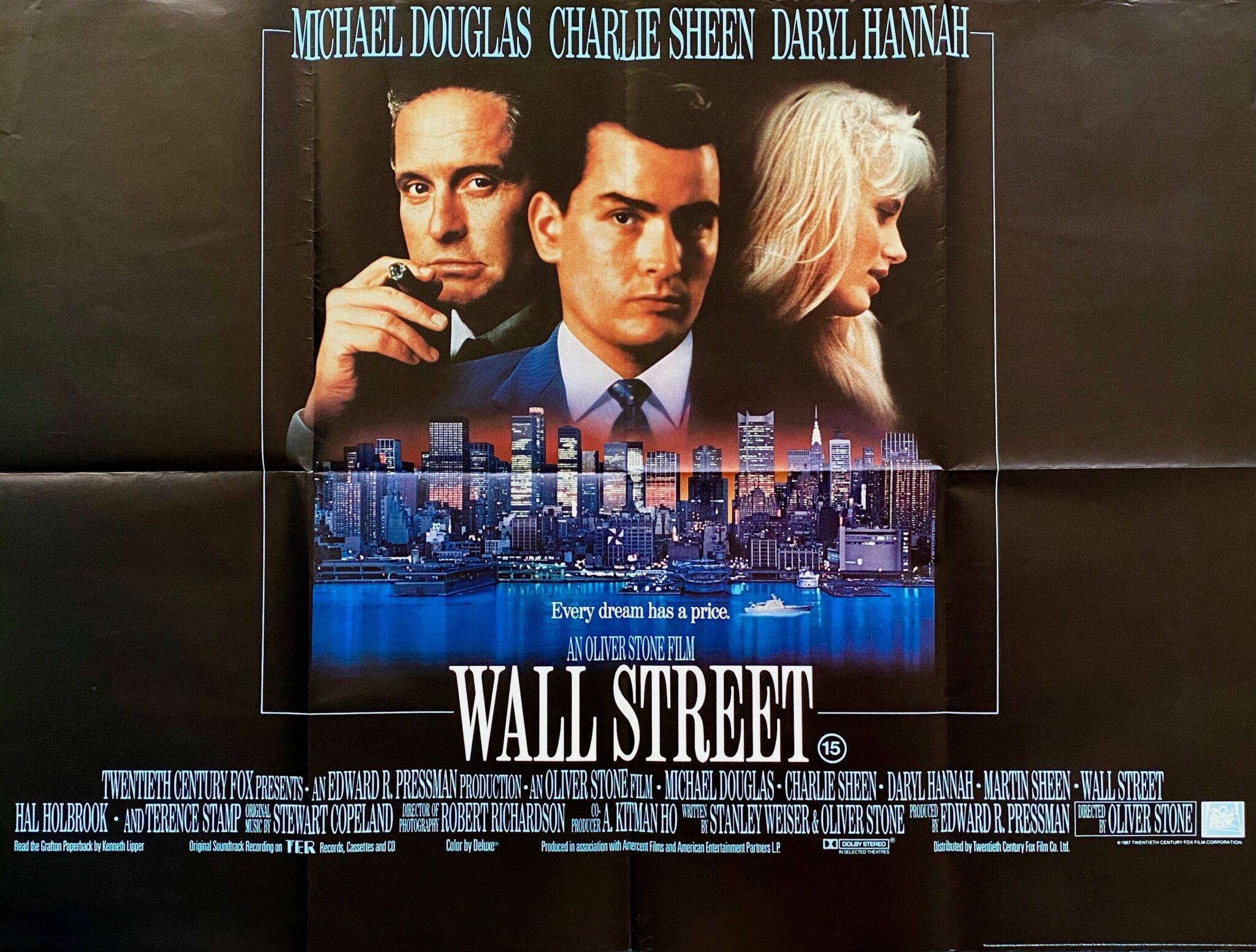 Original Wall Street Movie Poster Charlie Sheen Michael Douglas