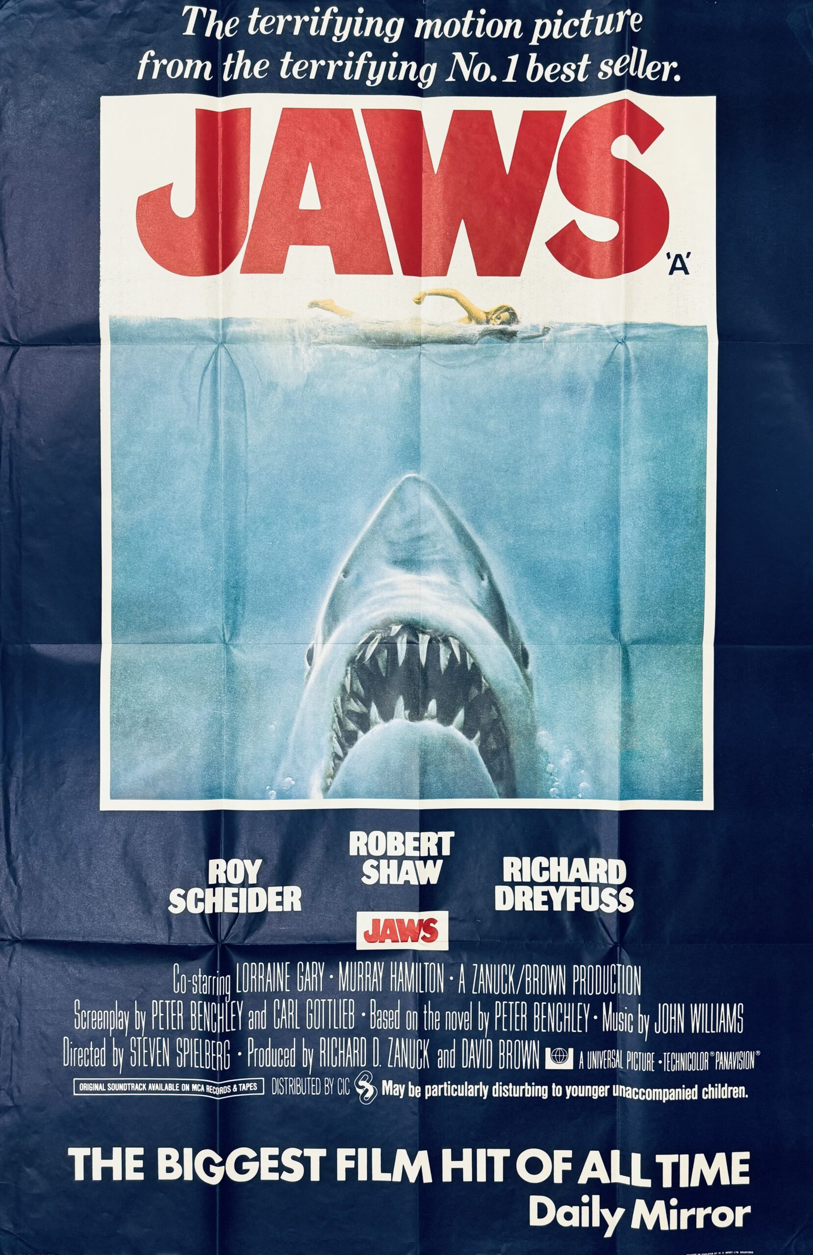 Original Jaws Movie Poster Steven Spielberg Great White Shark