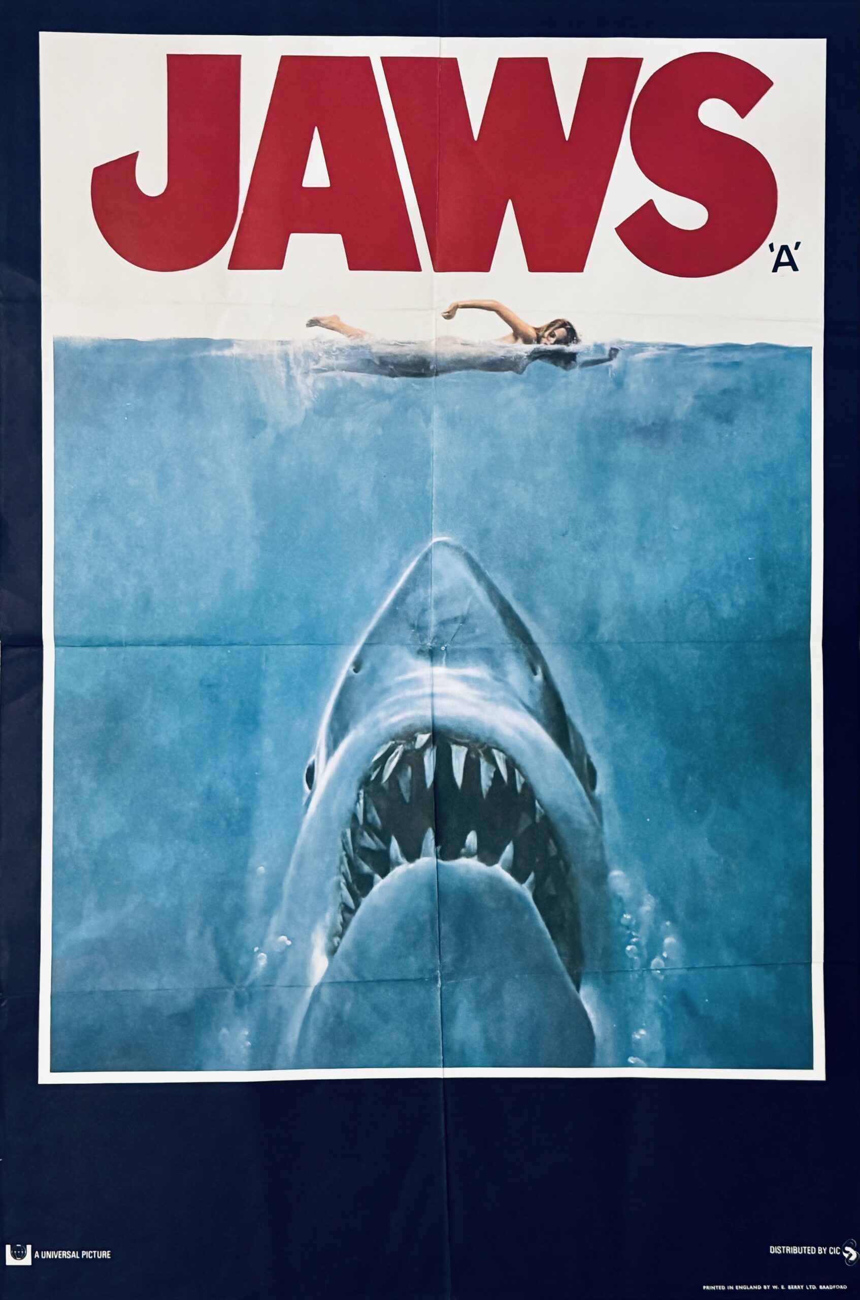 Original Jaws Movie Poster Steven Spielberg Great White Shark